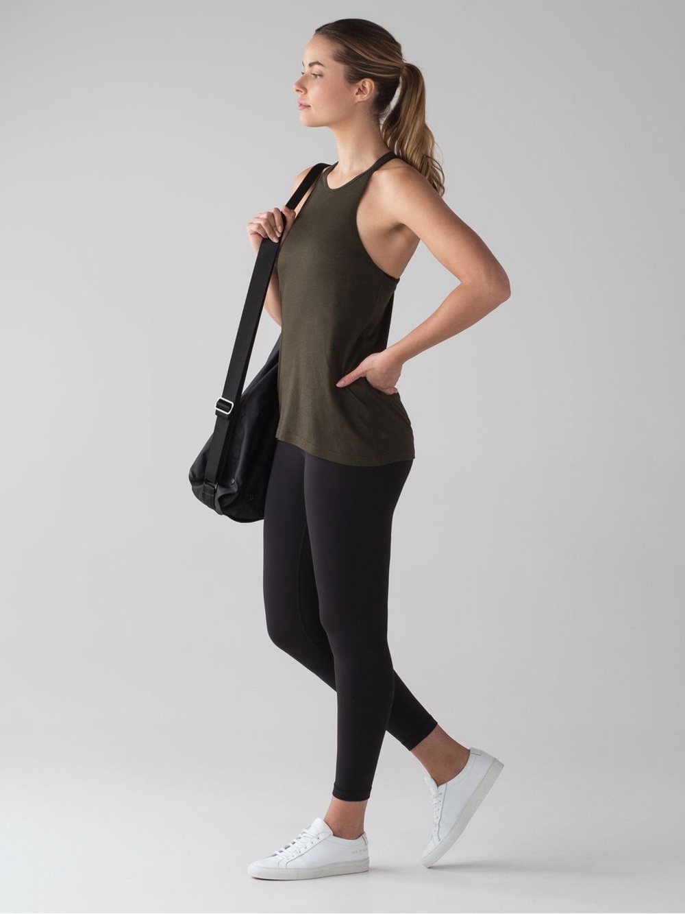Lululemon Trapeze Racerback Tank Dark Olive Open Back Medium - Picture 3 of 8
